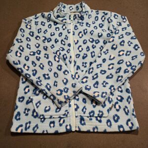 Eddie Bauer Girls Size XS 5/6 Full Zip Fleece Blue Snow Leopard